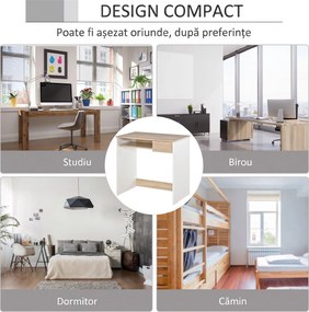 HOMCOM Birou pentru Dormitor, PC din Lemn, Blat Tastatură, Design Compact, Alb și Stejar, Ideal pentru Spații Mici | Aosom Romania