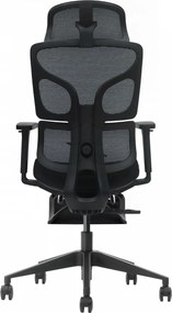 ERGO D-T5-BHL-01– Scaun Ergonomic Premium, Suport Lombar Dublu cu arc și reglaj al tensiunii, Cotiere 3D, Tetieră reglabilă, Șezut Glisant, Suport pentru picioare extensibil, Negru