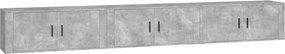 vidaXL Dulapuri TV montate pe perete, 3 buc., gri beton, 100x34,5x40cm
