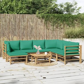 vidaXL Set mobilier de grădină cu perne verzi, 8 piese, bambus