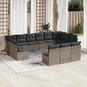 vidaXL Set mobilier de grădină cu perne, 13 piese, gri, poliratan