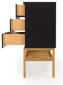 Dulap cu 2 uși și 3 sertare și picioare din lemn de stejar Tenzo Scoop, lățime 176 cm, negru