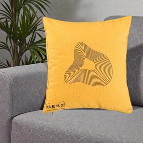 Perna Decorativa Abstract Linii Organice, 40x40 cm, Galben, Husa Detasabila, Perna Inclusa, BEKZ®