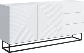 Comodă Asha 167 cm cu două uși și sertare - alb mat / cadru negru