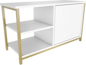 Comoda TV MUSKEGON, alb/auriu, PAL melaminat/metal, 90x35x51 cm