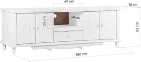 Cabinet TV lemn masiv alb Elizabeth, 180 × 58 × 62 cm