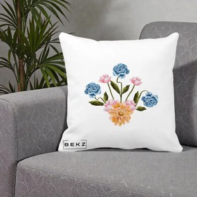 Perna Decorativa Buchet Primavara Acuarela, 40x40 cm, Alba Mata, Husa Detasabila, Perna Inclusa, BEKZ®