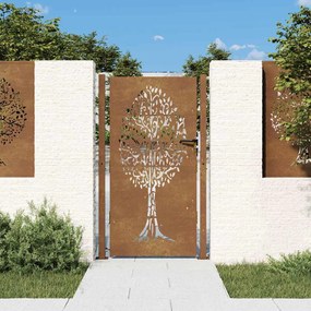 vidaXL Poartă de grădină 100x200 cm, oțel corten, design copac