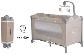 Patut pliant transformabil in tarc copii NOVOKIDS™ Onceuponatime NEST, 62X125 cm, 2 Niveluri, Jucarie Carusel muzical, Fermoar acces lateral, Bej