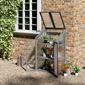 Outsunny Mini-seră, seră mică cu cadru din lemn, ferestre și uși duble, 3 rafturi, 70L x 50W x 120H cm, gri | Aosom Romania