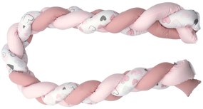 Aparatoare laterala pat Bumper impletit, inchidere velcro, Bumbac Inimioare roz, 180X21 cm