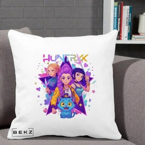 Perna Personalizata K-pop HUNTRX Trio cu Pisica Stele, 40x40 cm, Alba Mata, Husa Detasabila, Perna Inclusa, BEKZ®