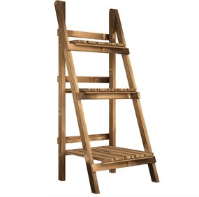 Outsunny Suport pentru Plante Pliabil, Jardinieră cu 3 Niveluri, Raft de Exterior pentru Plante, 40x37x93 cm, Lemn Natural | Aosom Romania