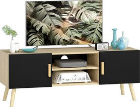 HOMCOM Suport TV din lemn până la 127 cm cu rafturi, 2 dulapuri și treceri pentru cabluri, stejar | Aosom Romania