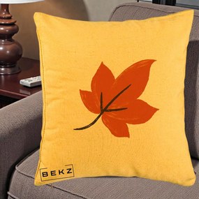 Perna Decorativa Frunza de Toamna Portocalie, 40x40 cm, Galben, Husa Detasabila, Perna Inclusa, BEKZ®