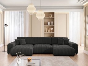 Colțar gri închis extensibil/cu spațiu de depozitare cu tapițerie din catifea reiată (în formă de "U") Sarina – Ropez