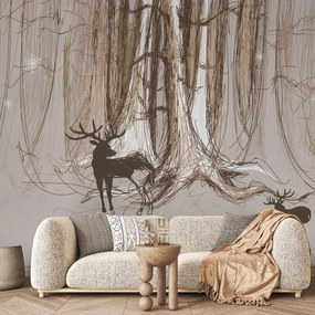 Fototapet - Cerb între copaci (147x102 cm)
