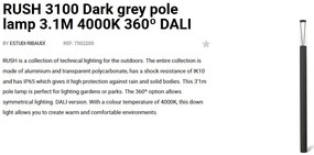 Stalp LED iluminat exterior simetric 360º IP65 RUSH 310cm 4000K DALI