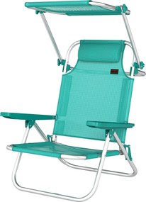 Outsunny Scaun de plajă, șezlong exterior pliabil în 6 poziții, copertină ajustabilă și tetieră, 62x68x79cm, turcoaz | Aosom Romania