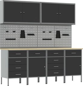 vidaXL Dulap de lucru cu sertar 10 pcs Negru Lemn ingineresc și oțel