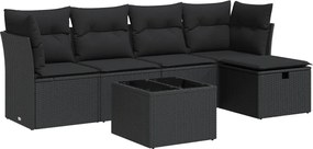 vidaXL Set mobilier de grădină cu perne, 6 piese, negru, poliratan