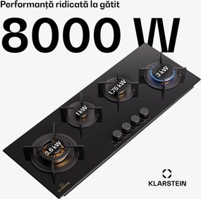 Klarstein Goldflame 4 Slim, plită cu gaz, 4 arzătoare, independentă, gaz natural/propane, oțel inoxidabil