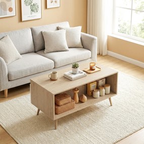 HOMCOM Masă de cafea dreptunghiulară, masă de living modernă cu 2 sertare, 5 picioare din lemn de pin, 100x50x46cm, stejar și alb | Aosom Romania