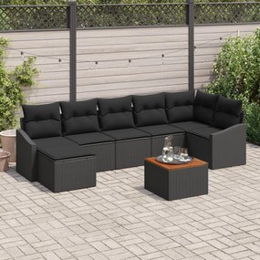 vidaXL Set de canapea pentru grădină, 8 piese cu perne, rattan negru, acacia