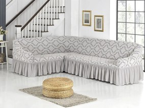 Husa elastica pentru coltar, cu volanas, model Jacquard Alb
