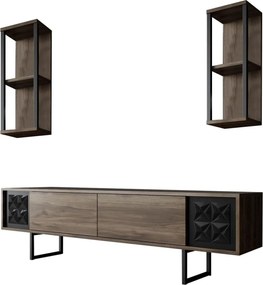 Mobilier living 618BLY1155, stejar inchis/negru, PAL melaminat/negru,