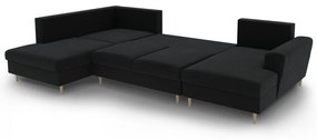 Colțar negru extensibil, cu spațiu de depozitare cu tapițerie din catifea (cu colț pe partea stângă-în formă de "U") Kyoto – Cosmopolitan Design