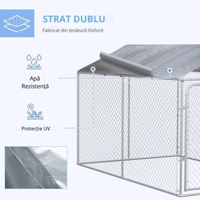 PawHut Țarc pentru Câini din Metal Galvanizat cu Acoperiș Oxford, Dimensiuni 400x230x232 cm, Culoare Argintie, Siguranță și Confort | Aosom România