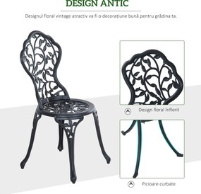 Outsunny 3pcs Patio Bistro Set Cast Aluminum Table Chair Outdoor Furniture Antique Black | Aosom Romania