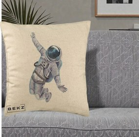 Perna Decorativa Astronaut Acuarela Zbor, 40x40 cm, Bej, Husa Detasabila, Perna Inclusa, BEKZ®