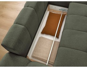 Colțar verde extensibil/cu spațiu de depozitare cu tapițerie din chenille (cu colț pe partea dreaptă/cu șezlong) Everest – Bobochic Paris