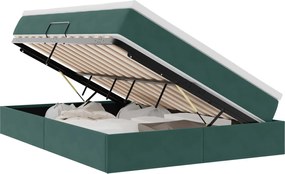 vidaXL Pat cu saltea și spațiu de depozitare Verde închis 140 x 190 cm