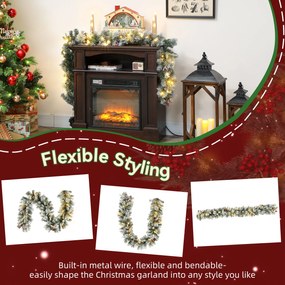 HOMCOM Ghirlanda de Crăciun Ø25x183 cm cu 50 de Lumini LED, Conuri de Pin și Boabe | Aosom Romania