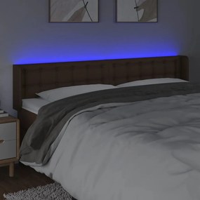 Tablie de pat cu LED, maro, 203x16x78 88 cm, piele ecologica 1, Maro, 203 x 16 x 78 88 cm