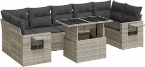vidaXL Set mobilier de grădină cu perne, 8 piese gri deschis poliratan