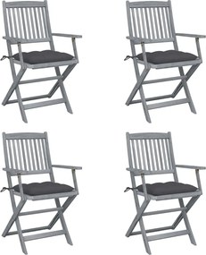 vidaXL Scaune pliabile de exterior, cu perne, 4 buc. lemn masiv acacia