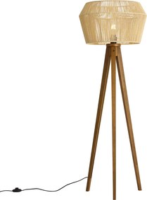 Lampă de podea din lemn vintage cu abajur din sfoară de hârtie maro 50/50/30 - Trepied Clasic