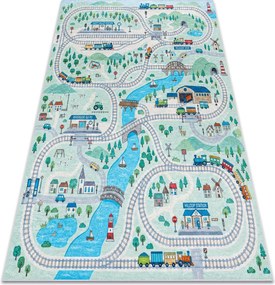 BAMBINO 61530 covor lavabil Râu, șine, tren pentru copii anti-alunecare - verde / gri