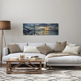 Tablou cu marea în apus de soare (cu ceas) (90x30 cm)