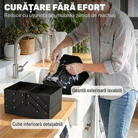 HOMCOM Trusă Machiaj Profesională, 4 Compartimente Interioare Detașabile, Curea și Mâner, 27,5x19,5x24,5 cm, Negru | Aosom Romania
