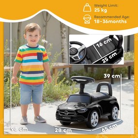 AIYAPLAY Mașinuță Electrică pentru Copii Licență Mercedes Benz cu Claxon și Spațiu Portaoggetti, 65x28x39 cm, Negru | Aosom Romania