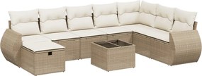 vidaXL Set canapele de grădină, 9 piese, cu perne, bej, poliratan