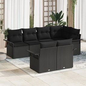 vidaXL Set de canapea de grădină cu 7 piese și perne - Ratan poly negru