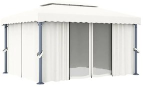Pavilion cu perdea, alb crem, 4 x 3 m, aluminiu Alb, 4 x 3 m