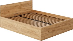 Pat cu somieră metalic şi spaţiu de depozitare, 160x200, stejar craft auriu, DOLI