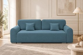 Canapea extensibilă Fiorella din boucle, albastru deschis, cu ladă de depozitare